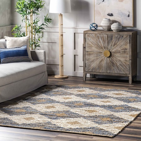Nuloom Hand Braided Marla Denim And Jute Diamonds Area Rug 6ft x 9ft ASDR02A-609